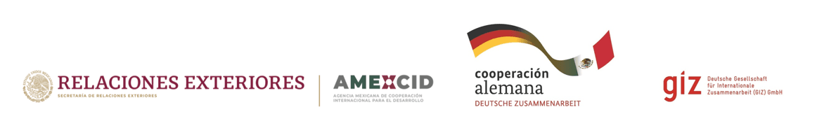 Logos de la Secretaría de Relaciones Exteriores, de la AMEXCID, de la Cooperación alemana y de la GIZ